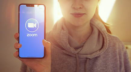 Image showing KYIV, UKRAINE-JANUARY, 2020: Zoom on Mobile Phone Screen. Social Network Concept