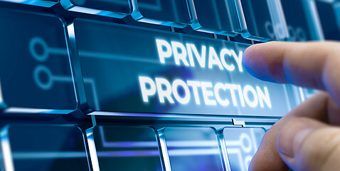 Image showing Privacy Protection - Man Pushing Button on Futuristic Interface.