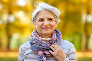 Image showing portrait of happy senior woman at autumn park