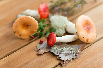 Image showing russule mushrooms on wooden background