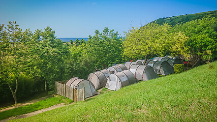 Image showing Group of tents in camping with beautiful view