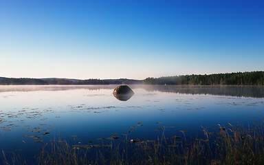 Image showing Blue Morning Landscape Reflected In The Forest Lake