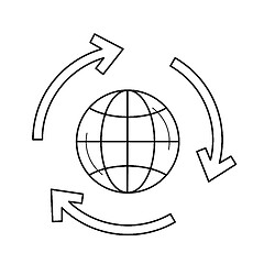 Image showing Globe in circular arrows vector line icon.