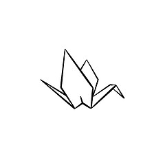 Image showing Origami crane hand drawn sketch icon.