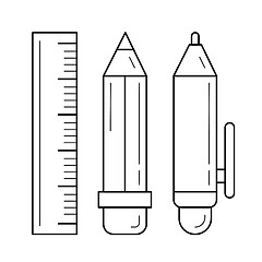 Image showing Stationery ruler and pencil vector line icon.