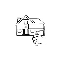 Image showing House painting hand drawn sketch icon.