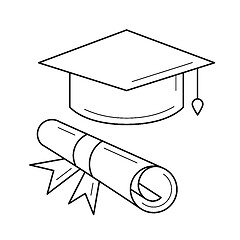 Image showing Cap of graduate and certificate degree line icon.