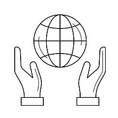 Image showing Hands support earth globe vector line icon.