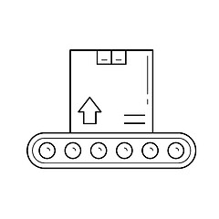 Image showing Factory conveyor with parcel vector line icon.