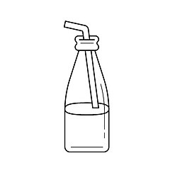 Image showing Glass bottle of milkshake with straw line icon.