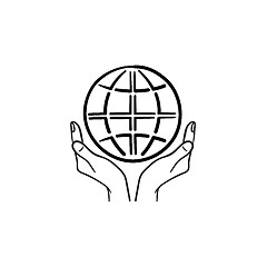 Image showing Hands support earth globe hand drawn sketch icon.