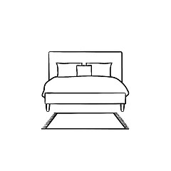 Image showing Bed with pillows hand drawn sketch icon.