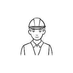 Image showing Engineer in hard hat hand drawn sketch icon.