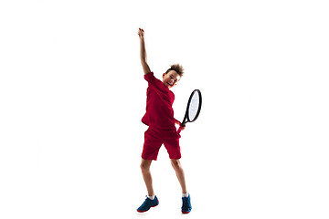 Image showing Young tennis player isolated on white