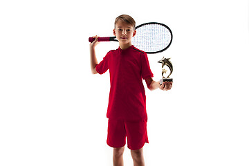 Image showing Young tennis player isolated on white