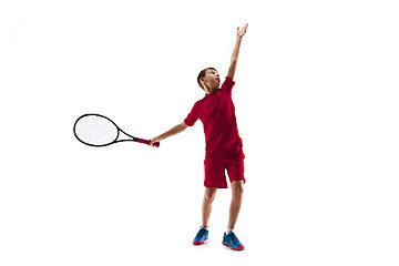 Image showing Young tennis player isolated on white