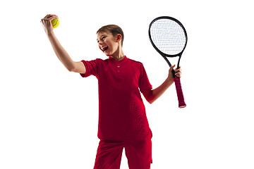 Image showing Young tennis player isolated on white