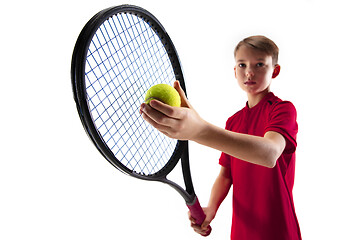 Image showing Young tennis player isolated on white