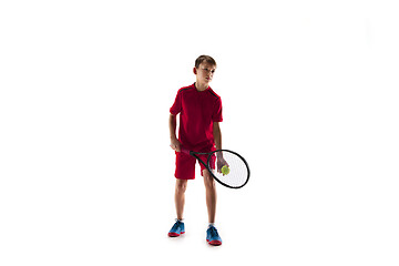 Image showing Young tennis player isolated on white