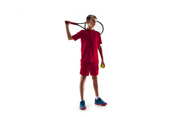 Image showing Young tennis player isolated on white