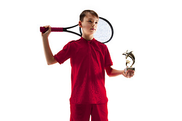 Image showing Young tennis player isolated on white