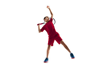 Image showing Young tennis player isolated on white