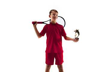 Image showing Young tennis player isolated on white