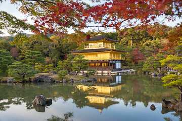 Image showing Kinkakuji in autumn season, famous Golden Pavilion at Kyoto, Japan