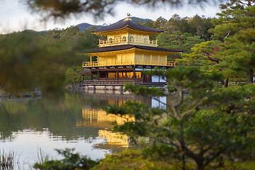 Image showing Kinkakuji in autumn season, famous Golden Pavilion at Kyoto, Japan