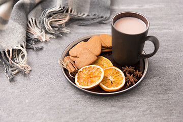 Image showing hot chocolate with dried orange, cookies and anise