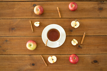 Image showing sliced apples and knife on wooden cutting board