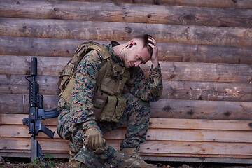 Image showing upset soldier has psychological problems