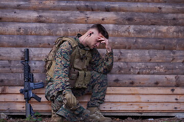 Image showing upset soldier has psychological problems