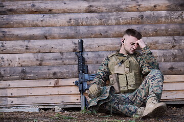 Image showing upset soldier has psychological problems