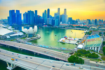 Image showing Skyline of Singapore at sunset