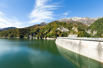 Image showing Water pond and Kurobe dam