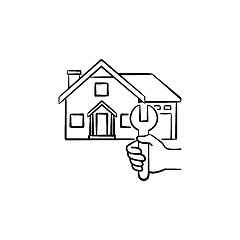Image showing House repair hand drawn sketch icon.