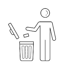 Image showing Man throwing garbage in trash bin vector line icon