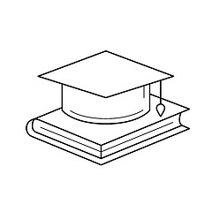 Image showing Graduation cap on book vector line icon.