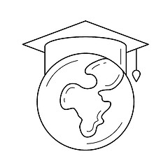 Image showing Globe in graduation cap vector line icon.