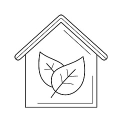 Image showing Ecology friendly house with leaf vector line icon.