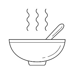 Image showing Bowl of hot soup vector line icon.