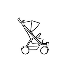 Image showing Baby pushchair hand drawn sketch icon.