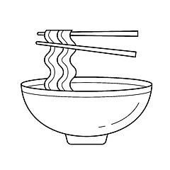 Image showing Bowl of noodles vector line icon.