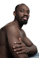 Image showing Close up portrait of a young naked african man indoors