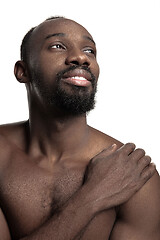 Image showing Close up portrait of a young naked african man indoors