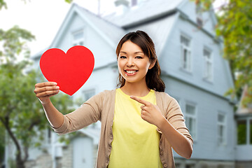 Image showing happy asian woman with red heart