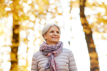 Image showing portrait of happy senior woman at autumn park