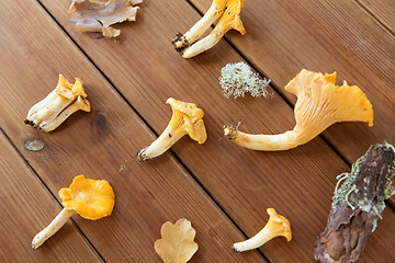 Image showing chanterelles on wooden background