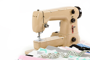 Image showing Sewing machine, fabric and measurement tape